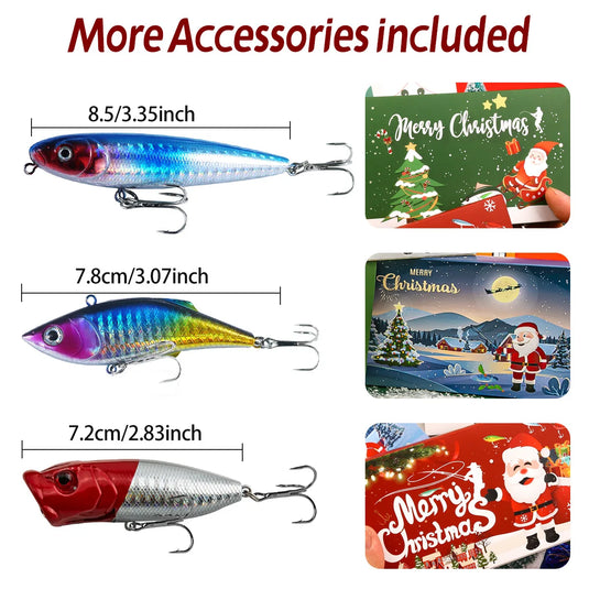 New Fishing Advent Calendar 2024,24 Days Fishing Lure Christmas Countdown Calendar Fishing Tackle Xmas Gift For Anglers/Family