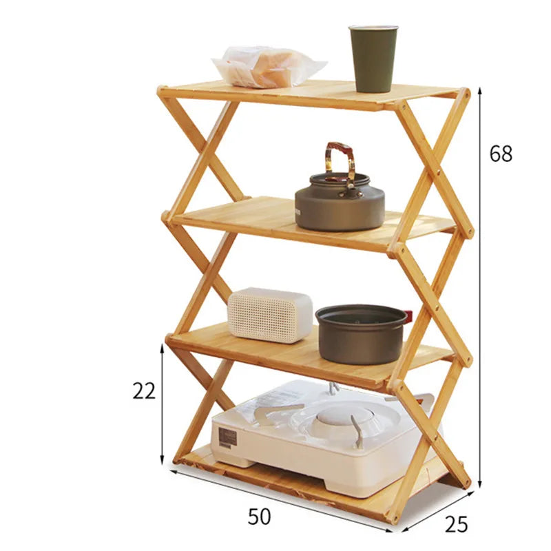 Load image into Gallery viewer, Bamboo Folding Camping Storage Rack | Multi-Layer Portable Outdoor Shelf | Foldable Camp Table
