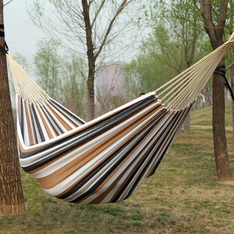 Load image into Gallery viewer, Striped Canvas Hammock – Single &amp; Double Sizes for Outdoor &amp; Indoor Use

