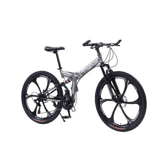 Gear-Shifting Folding Mountain Bike – 26-Inch, 24-Speed, Soft-Tail Carbon Steel Frame