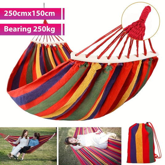 450lb Heavy-Duty Cotton Camping Hammock – Thickened Canvas with Anti-Roll Beams