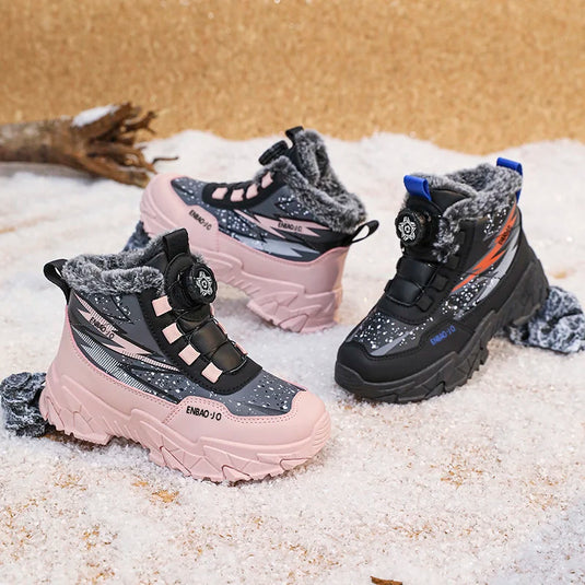 New Children Snow Boots Trendy All-match Kid Winter Thick Bottom Cotton Shoe Mid Top Warm Girl Boy Anti-slip Wear-resistant Boot