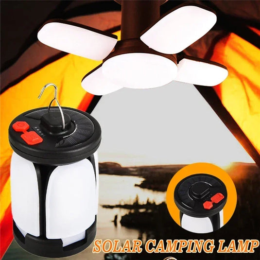 Solar LED Leaf Camping Lantern | 6-Mode USB Rechargeable Tent Light | Portable Outdoor Hanging Lamp