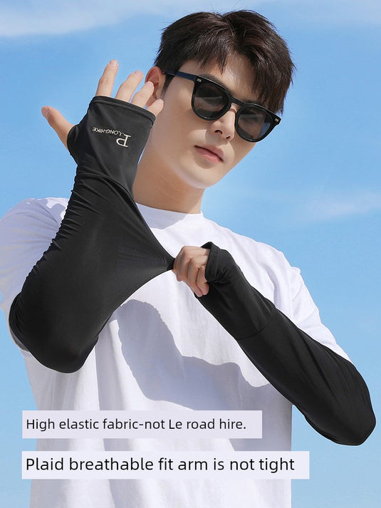 Men Ice Silk Long Widened Ice Sleeve Summer Plus Size Loose Sun Protection Oversleeve UV Protection Sleeves Arm Oversleeve