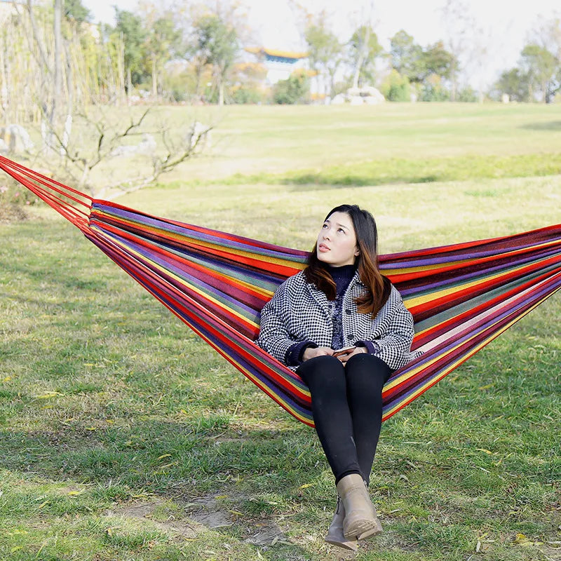 Load image into Gallery viewer, Striped Canvas Hammock – Single &amp; Double Sizes for Outdoor &amp; Indoor Use
