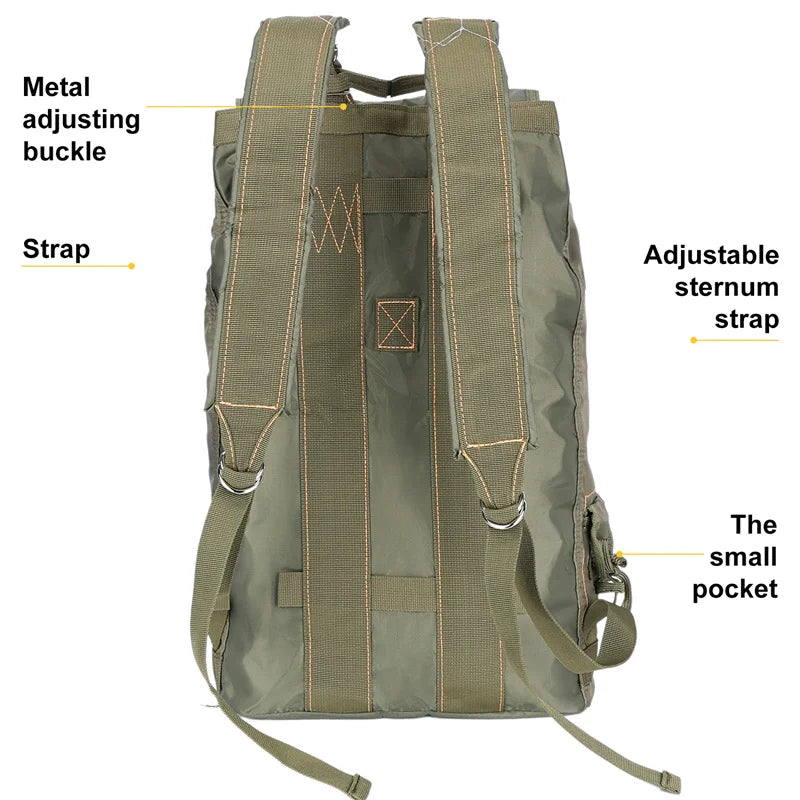 Load image into Gallery viewer, Green backpack with labeled features on a white background

