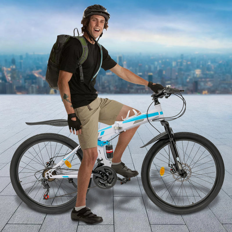 Load image into Gallery viewer, 26&quot; Folding Mountain Bike – 21-Speed MTB for Men | Lightweight Aluminum Frame, Dual Disc Brakes, Shock-Absorbing Fork
