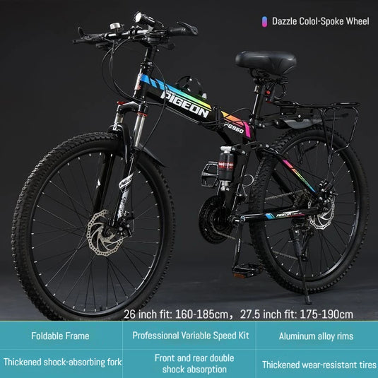 27.5-Inch Folding Mountain Bike – Off-Road, Shock-Absorbing Bicycle with Disc Brakes