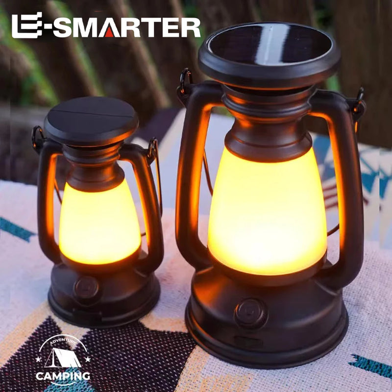 Load image into Gallery viewer, Retro Solar USB Camping Lantern | Stepless Dimming 3000–5000K Tent Light | Portable Hanging Lamp
