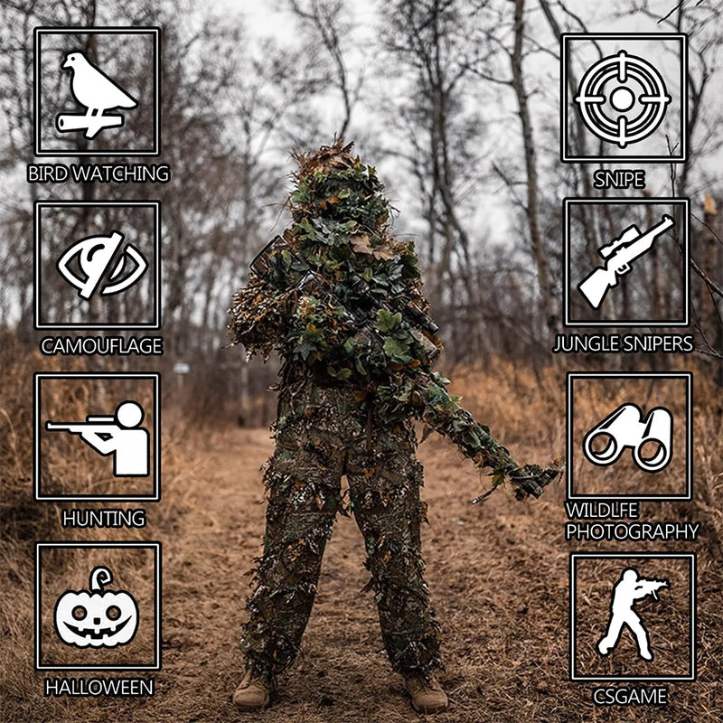 Load image into Gallery viewer, Hunting Ghillie Suit 3D Leafy Camo Military and Shooting Accessories Tactical Gear Clothing for Airsoft Wildlife Photography
