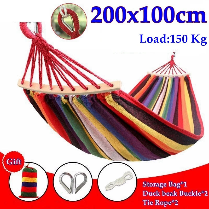 Load image into Gallery viewer, Striped Canvas Hammock for 2 – Thickened, Anti-Rollover, Portable Outdoor Swing

