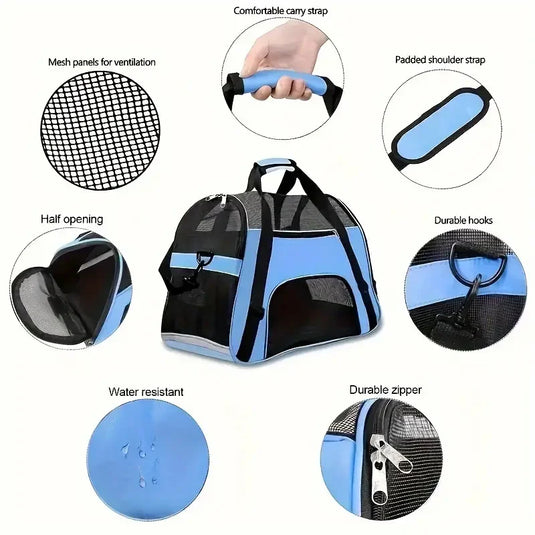 Portable Pet Carrier Bag Soft-Sided Travel Tote for Cats, Dogs & Puppies