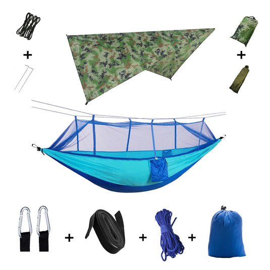 2-in-1 Hammock with Mosquito Net & Rain Tarp – Portable Survival Shelter for Camping & Outdoor Use