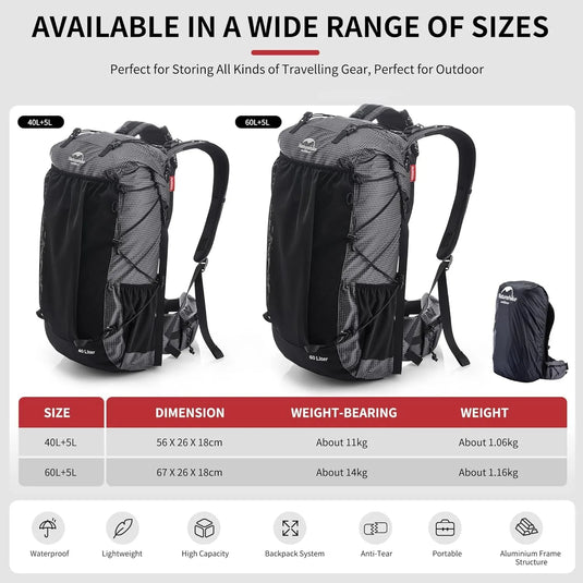 60L Internal Frame Backpack | Rain Cover Hiking Pack | Multi-Day Waterproof Rucksack