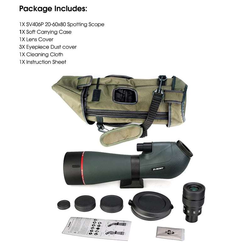 Load image into Gallery viewer, SVBONY  SV406/SV406P ED Spotting Scope 20-60x80/25-75X100/16-48X65 Dual Focus IPX7 Waterproof for BirdWatching Archery
