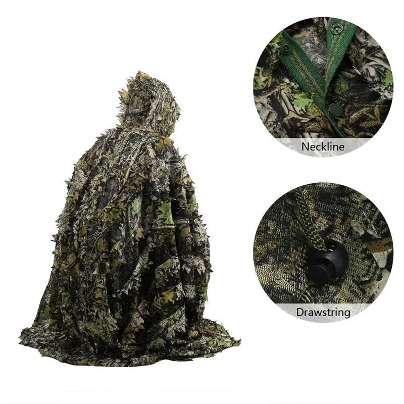 Load image into Gallery viewer, Hunting Camo 3D Leaf cloak Yowie Ghillie Breathable Open Poncho Type Camouflage Birdwatching Poncho Windbreaker Sniper Suit Gear
