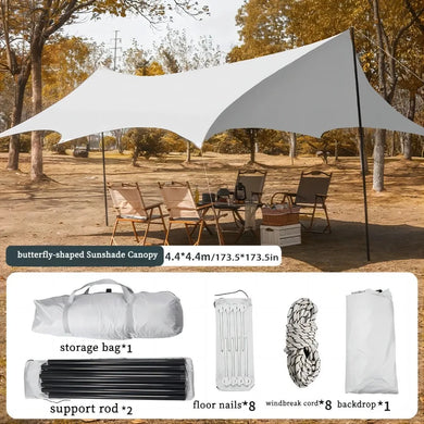 Silver Glue Butterfly Tent – Oversized Rainproof Sun Shelter for Outdoor Camping and Picnic Events