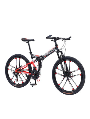 Gear-Shifting Folding Mountain Bike – 26-Inch, 24-Speed, Soft-Tail Carbon Steel Frame