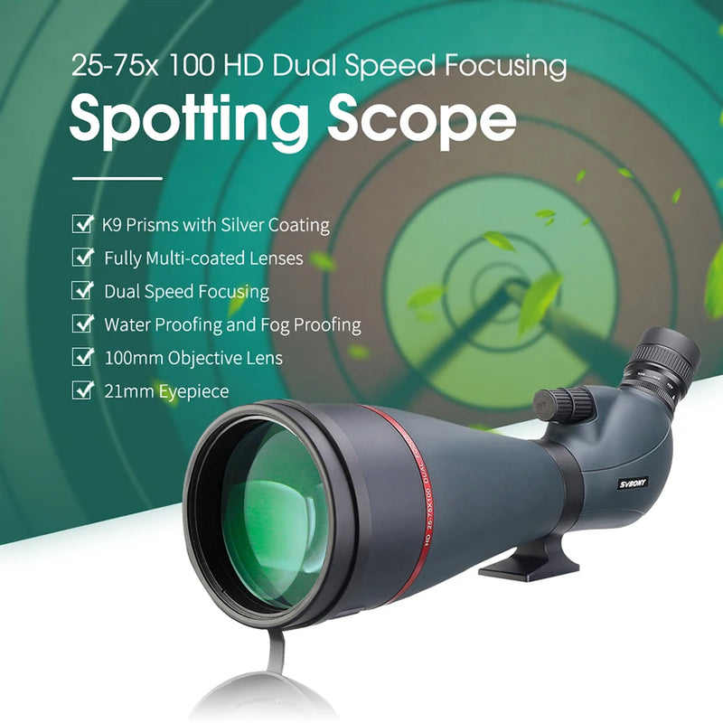 Load image into Gallery viewer, SVBONY  SV406/SV406P ED Spotting Scope 20-60x80/25-75X100/16-48X65 Dual Focus IPX7 Waterproof for BirdWatching Archery
