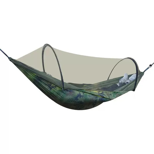 Camping hammock with mosquito net on a white background