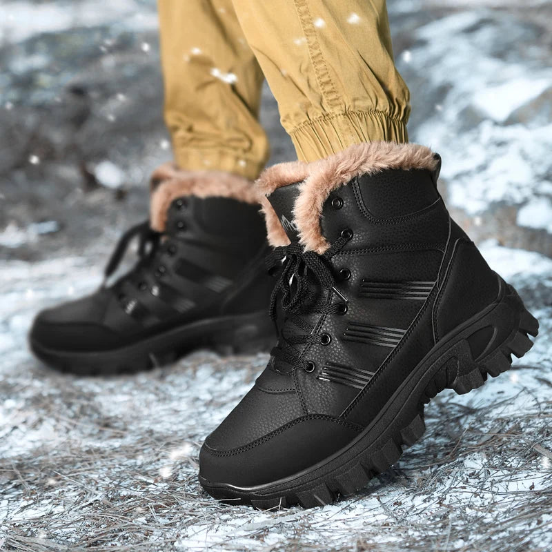 Load image into Gallery viewer, HIKEUP Winter Boots Men Cotton Shoes High Top Snow Boots Outdoor Hiking Shoes Men Waterproof Combat Military Boots Plus Size
