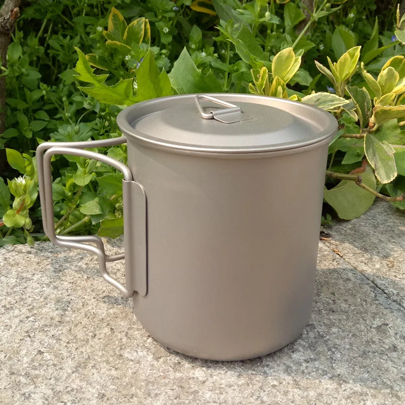 Load image into Gallery viewer, Titanium Camping Cup Pot | 450ml 550ml 650ml 750ml | Ultralight Folding Handle Ti Cook Cup
