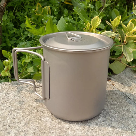 Titanium Camping Cup Pot | 450ml 550ml 650ml 750ml | Ultralight Folding Handle Ti Cook Cup