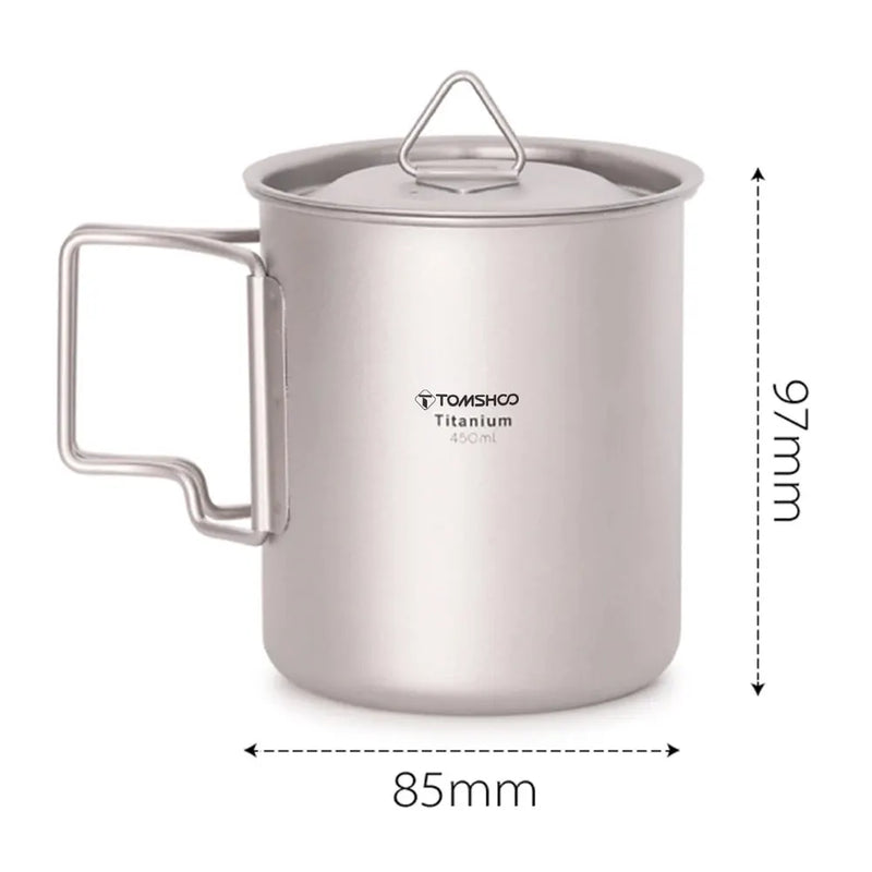 Load image into Gallery viewer, Titanium Camping Cup Mug Set | 450ml &amp; 750ml Ultralight Outdoor Cup | Foldable Handle Camp Mug
