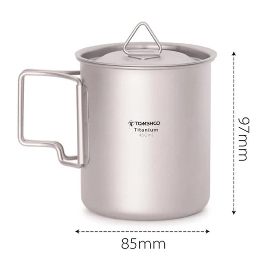 Titanium Camping Cup Mug Set | 450ml & 750ml Ultralight Outdoor Cup | Foldable Handle Camp Mug