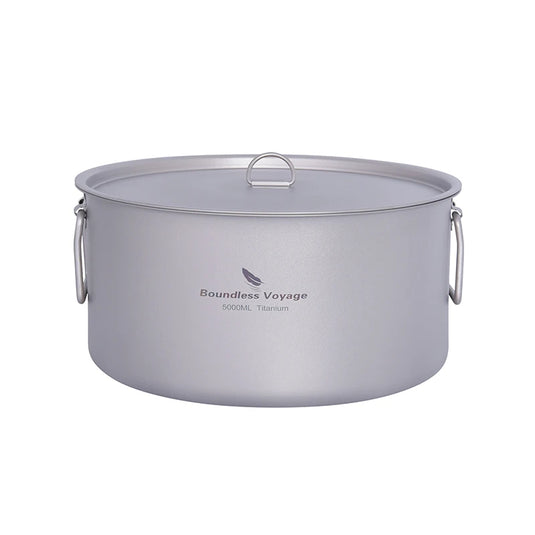 Titanium 5L Camping Stockpot | Large Capacity Outdoor Cookware | Hiking Picnic Soup Pot