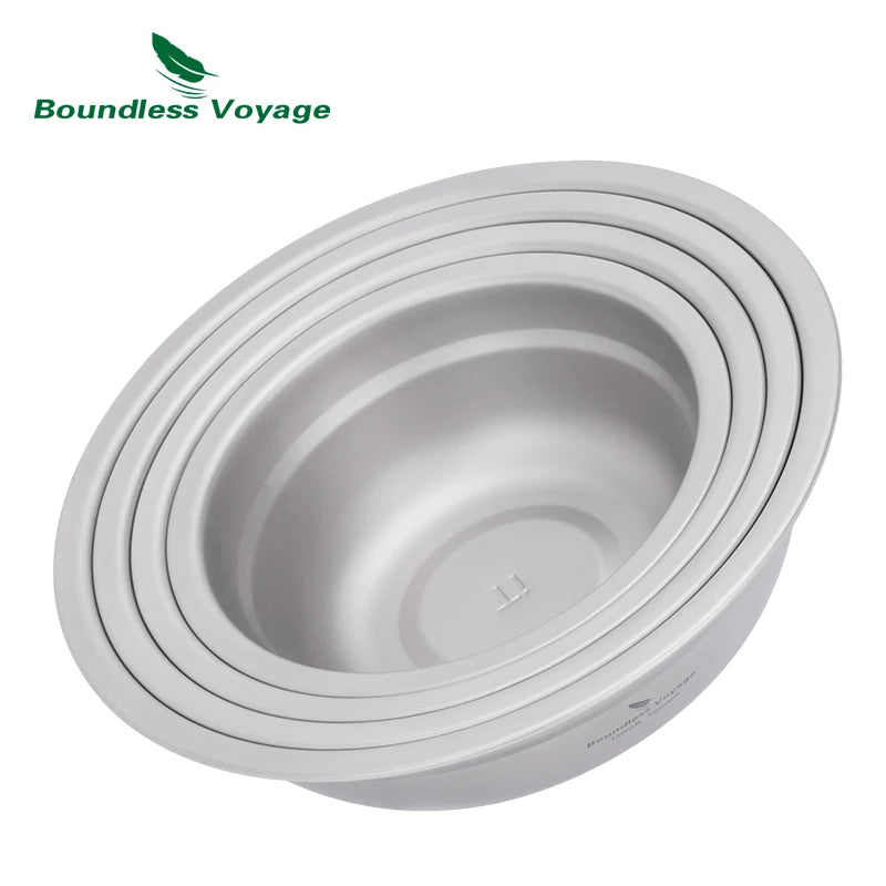 Load image into Gallery viewer, Titanium Camping Plates Bowls Set | Stackable Ultralight Dinnerware | Outdoor Serving Skillet
