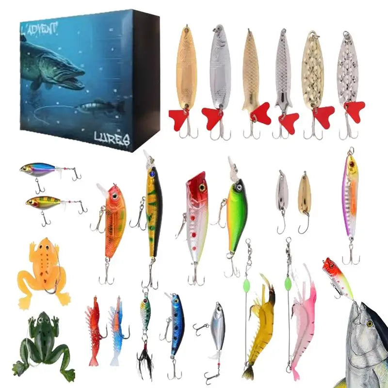 Load image into Gallery viewer, Fishing Tackle Advent Calendar Fishing Lures Set Fishing Gear Countdown Calendar Adults Kids Men Women Christmas Fish Bait Gifts
