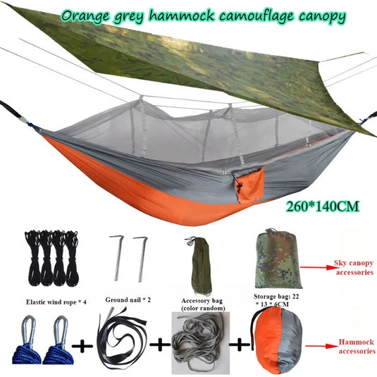 Camping Hammock with Mosquito Net & Rainfly – All-in-One Sunshade Shelter for Outdoor Comfort