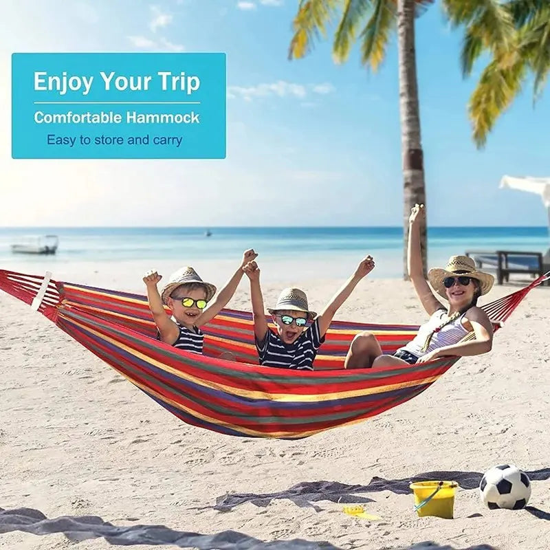 Load image into Gallery viewer, Striped Canvas Hammock for 2 – Thickened, Anti-Rollover, Portable Outdoor Swing
