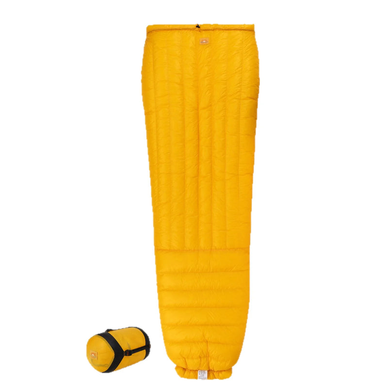 Load image into Gallery viewer, Yellow sleeping bag with a smaller yellow sleeping bag rolled up on a white background
