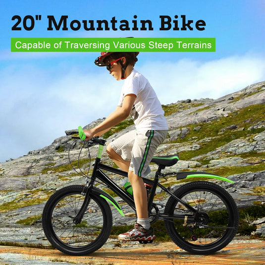 20-Inch 7-Speed Youth Mountain Bike – High Carbon Steel Frame with Dual Disc Brakes