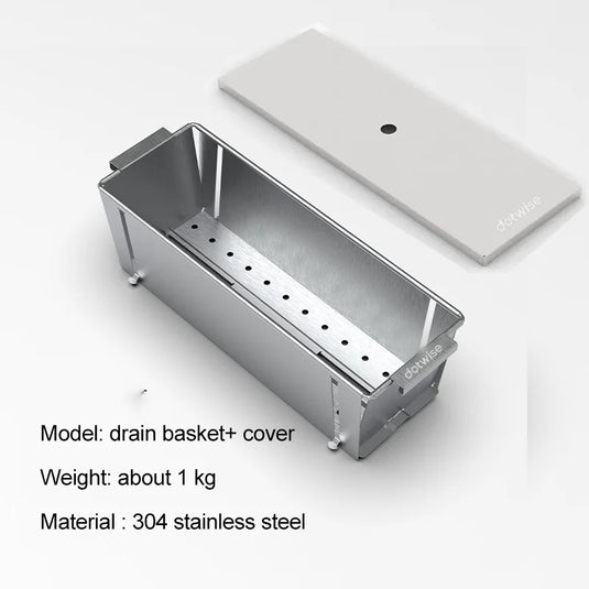 304 stainless steel drain basket with cover on a white background