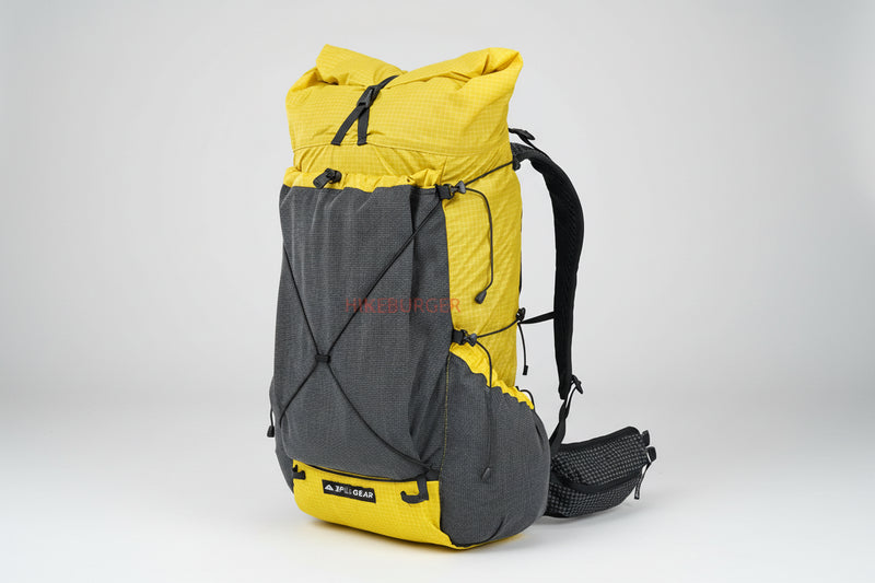 Load image into Gallery viewer, Yellow and gray outdoor backpack with brand name on a white background
