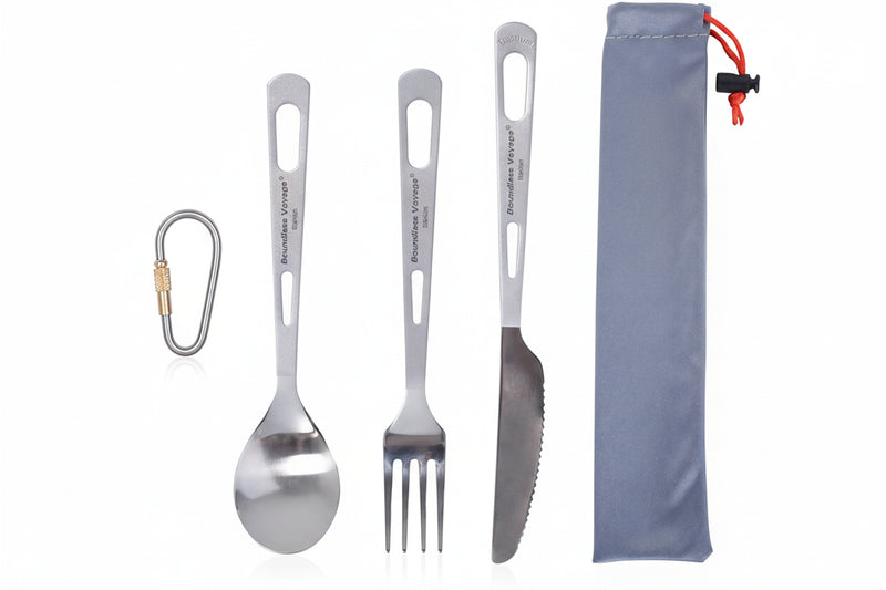 Load image into Gallery viewer, Boundless Voyage Titanium Camping Utensil Set – Lightweight 3-Piece Knife, Fork Spoon with Portable Bag
