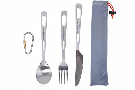Boundless Voyage Titanium Camping Utensil Set – Lightweight 3-Piece Knife, Fork Spoon with Portable Bag