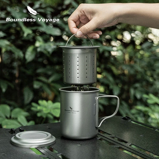 Titanium Camping Tea Cup with Filter | 450ml Coffee Mug | Lightweight Outdoor Travel Drinkware