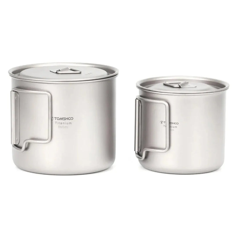 Load image into Gallery viewer, Titanium Camping Cup Mug Set | 450ml &amp; 750ml Ultralight Outdoor Cup | Foldable Handle Camp Mug
