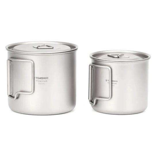 Titanium Camping Cup Mug Set | 450ml & 750ml Ultralight Outdoor Cup | Foldable Handle Camp Mug