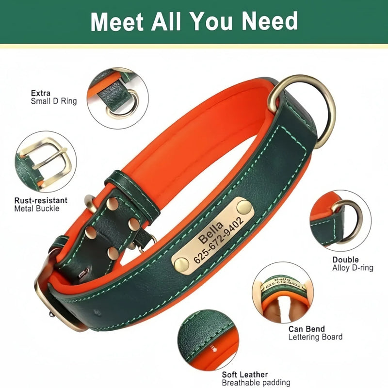 Load image into Gallery viewer, Custom Engraved Leather Dog Collar Soft Padded ID Tag Collar for All Dog Sizes
