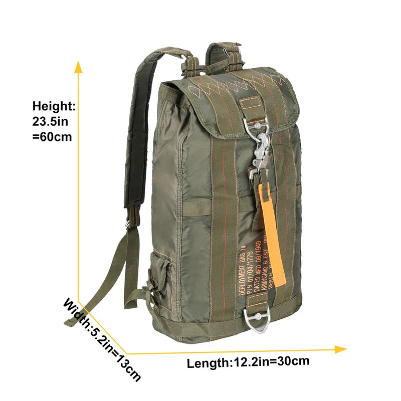 Load image into Gallery viewer, Green backpack with measurement indicators on a white background
