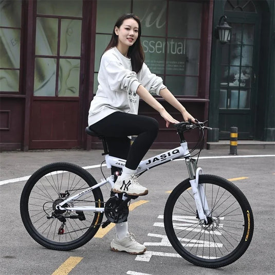 21-Speed Folding Mountain Bike – Dual Suspension Geared Bicycle