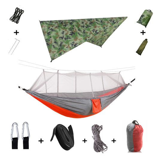 2-in-1 Hammock with Mosquito Net & Rain Tarp – Portable Survival Shelter for Camping & Outdoor Use