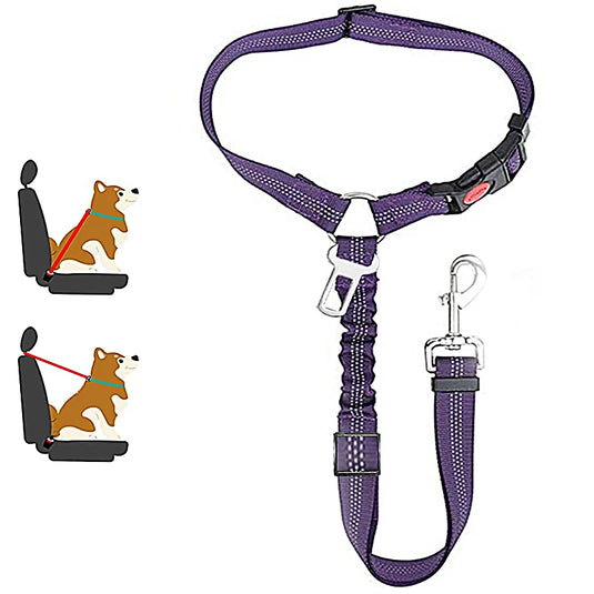 2-in-1 Reflective Pet Harness & Car Seat Belt Shock-Absorbing Travel Leash for Dogs and Cats