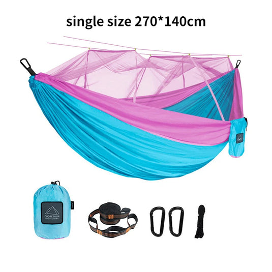 Leaftour Portable Hammock with Mosquito Net – Single & Double Sizes for Travel and Outdoor Camping