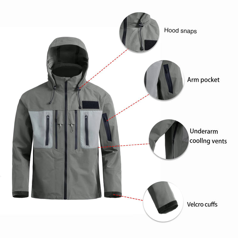 Load image into Gallery viewer, Men&#39;s Waterproof Jacket for Fishing Hiking Hunting 3-Layers Material With Hood Underarm Breathable Zipper FJ-29
